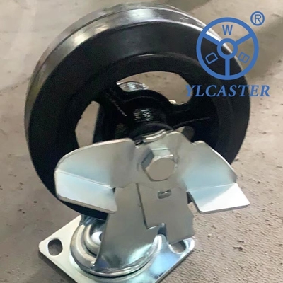 6 Inch Solid Rubber Casters Heavy Duty Industrial Side Brake