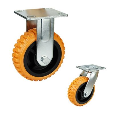 Rigid Plate Wheels 8 Inch Orange PVC Casters Heavy Duty Trolley Wheels