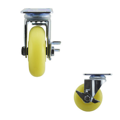 4 Inch Side Brake Medium Duty Casters Yellow PP Swivel Plate