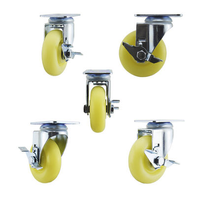4 Inch Side Brake Medium Duty Casters Yellow PP Swivel Plate