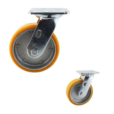 YLcaster Offers 200kg Yellow PU Wheel Aluminium Core Plate Swivel Side Brake Heavy Duty Casters