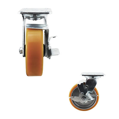 YLcaster Offers 200kg Yellow PU Wheel Aluminium Core Plate Swivel Side Brake Heavy Duty Casters