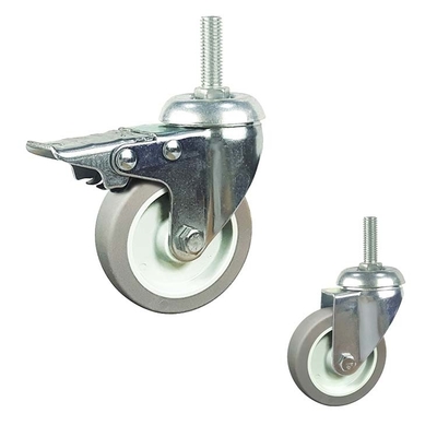 100x27mm 360° Rotating Bolt Hole Swivel Head TPR Furnitures Light Duty Casters With Total Brake