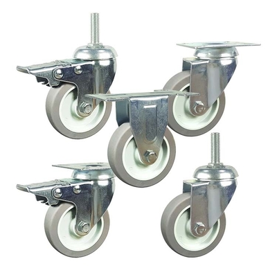 100x27mm 360° Rotating Bolt Hole Swivel Head TPR Furnitures Light Duty Casters With Total Brake
