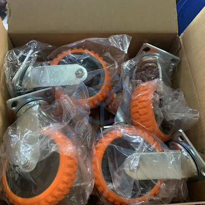 Rigid Plate Wheels 8 Inch Orange PVC Casters Heavy Duty Trolley Wheels