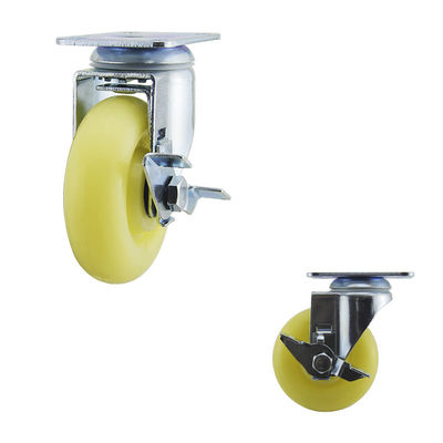 4 Inch Side Brake Medium Duty Casters Yellow PP Swivel Plate