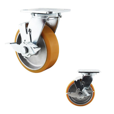 YLcaster Offers 200kg Yellow PU Wheel Aluminium Core Plate Swivel Side Brake Heavy Duty Casters